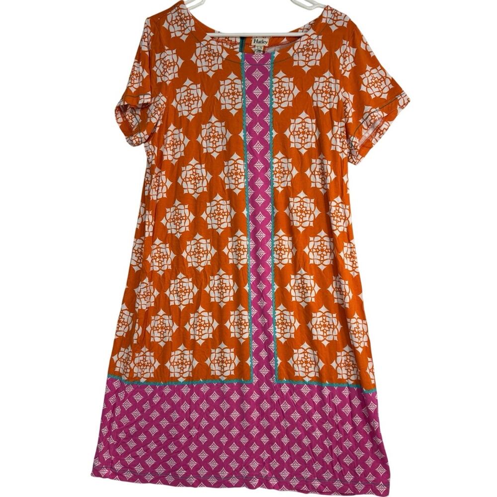 Hatley XL Colorful Boho Geometric Floral Tunic Shift Dress Orange Pink